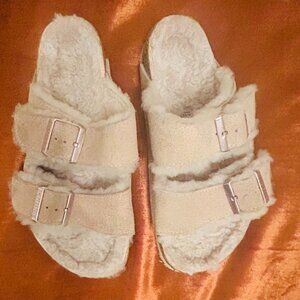 BIRKENSTOCK ARIZONA SHEARLING SUEDE LEATHER SANDAL ROSE WOMEN'S SZ 6-6.5US/37EU